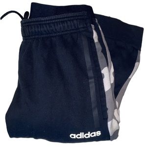 Limited Adidas drawstring joggers, grey/white camouflage panel down the side